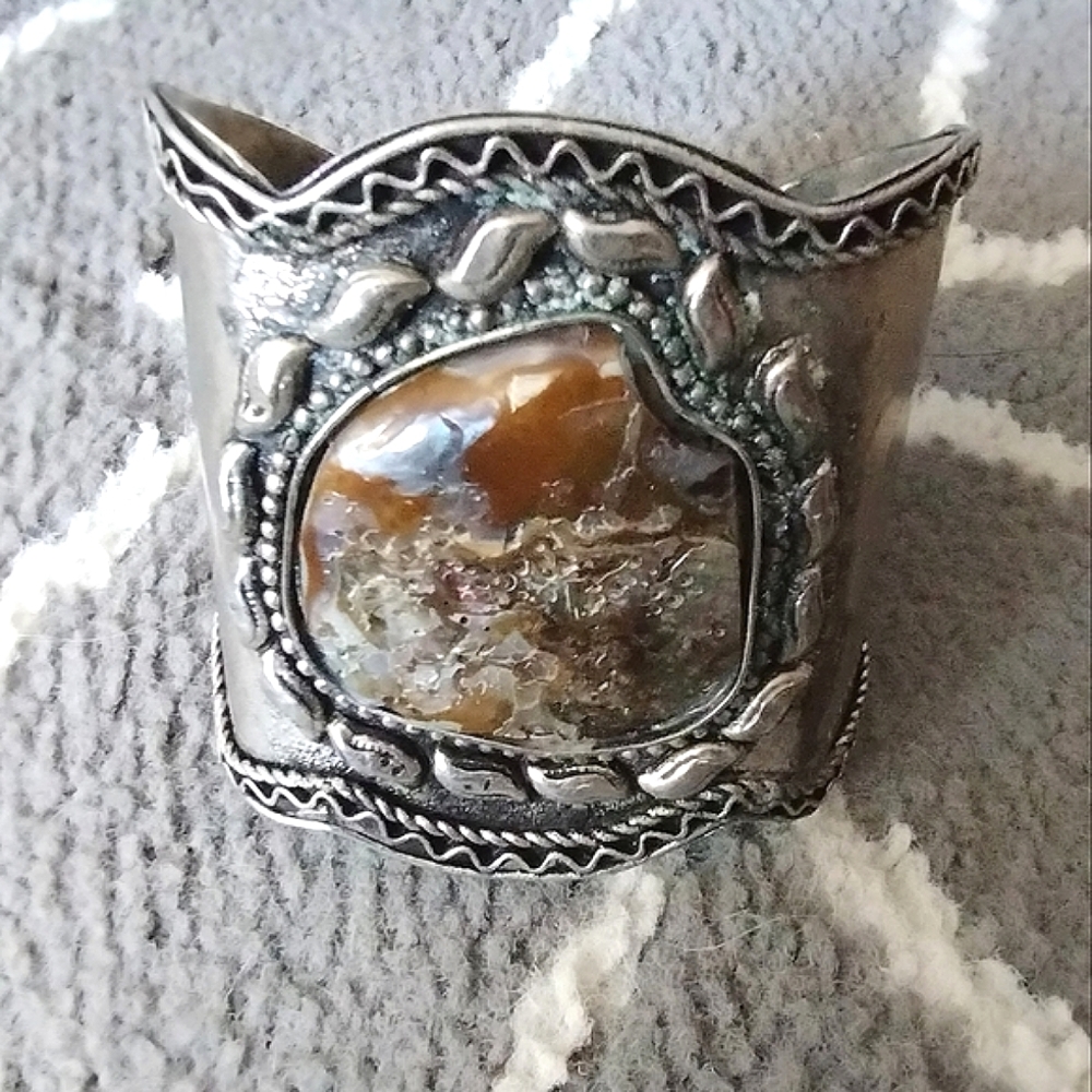 Abstract Abalone Shell Stone Cuff Bracelet